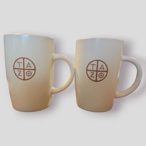 Pair of 2 TAZO 2012 Tea Logo Starbucks Cream Coffee Mugs 11.8 oz - Picture 1 of 5